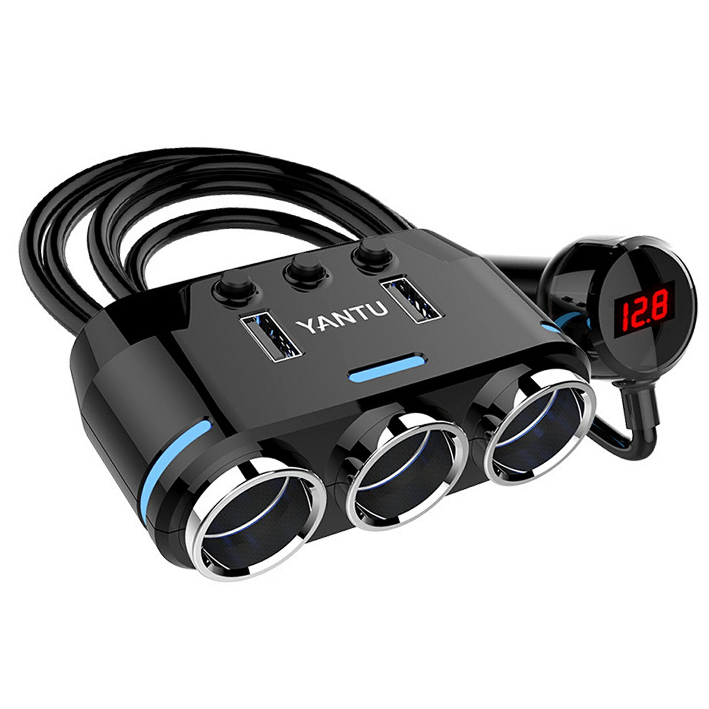 シガーソケット 分配器 3連 USB 2口 増設 ソケット カーチャージャー 電圧計 車載 スマホ タブレット 充電 電源 12V 24V 対応 LED カー用品 自動車 車 充電器