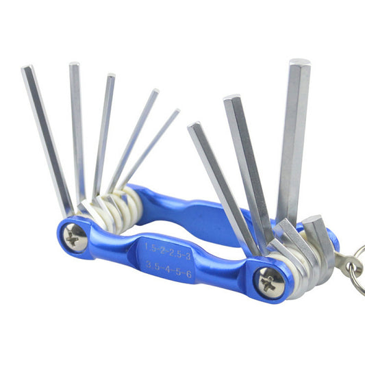 六角 レンチ 8本セット 折りたたみ カナビラ付 コンパクト 収納 L型 1.5mm、2mm、2.5mm、3mm、3.5mm、4mm、5mm、6mm 8in1 アルミボディ クロムバナジウム鋼 精密 多機能 耐摩耗 耐久性 DIY マルチ ツール 工具