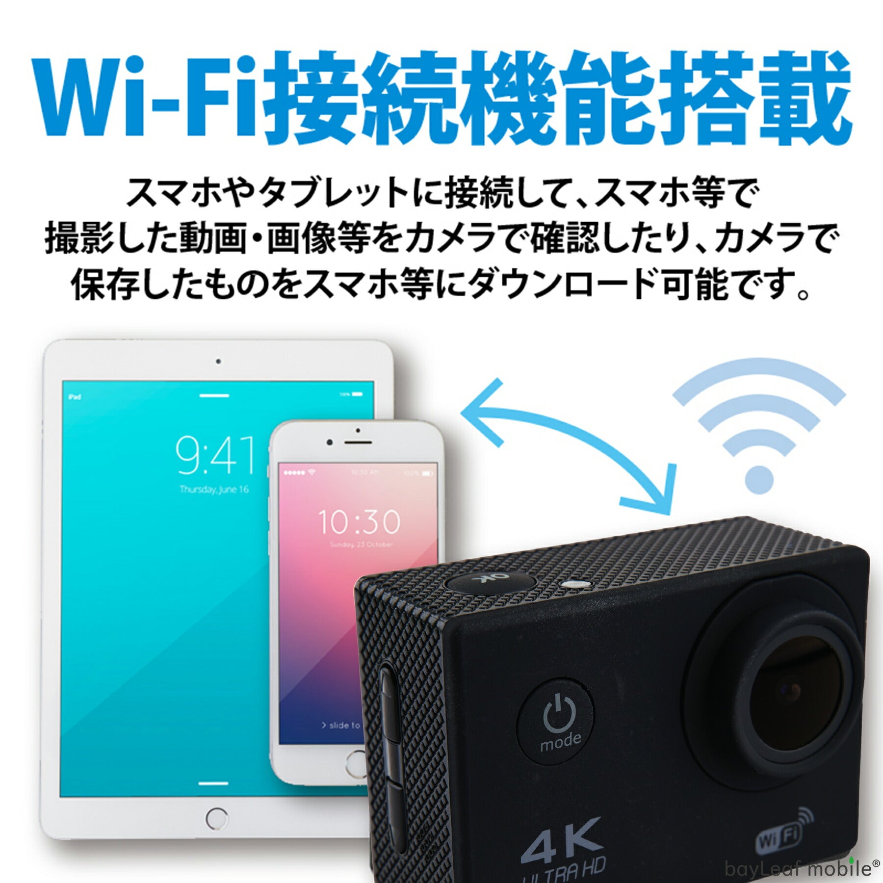 アクションカメラ ウェアラブルカメラ アクションカム4K 高画質 iPhone Android スマホ 対応 wi-fi 防塵 防水 スポーツ アウトドア 夏休み 旅行 撮影