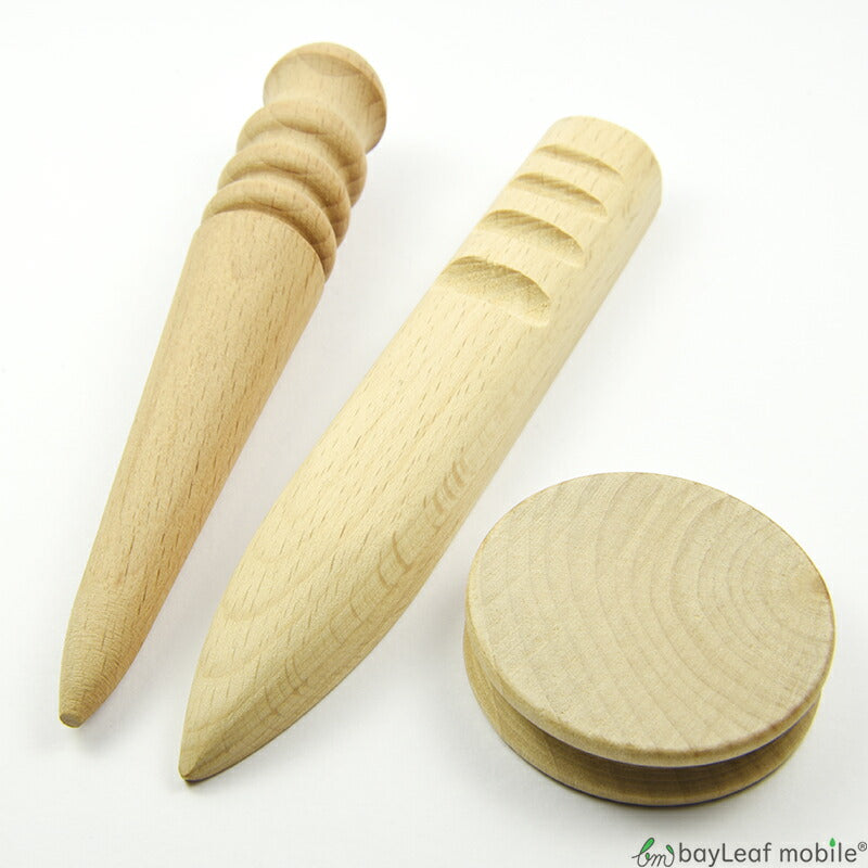 レザークラフト 工具 3点セット コーンスリッカー スリッカー スティック コバ磨き コバ処理 へり磨き 革 木製 レザー クラフト 用具