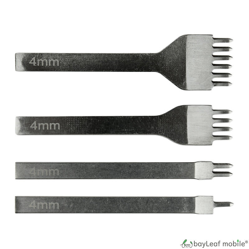 レザークラフト 工具 菱目打ち 4本セット 4mmピッチ レザー クラフト ハンドメイド 手芸 道具 用具 皮革 革 細工 趣味