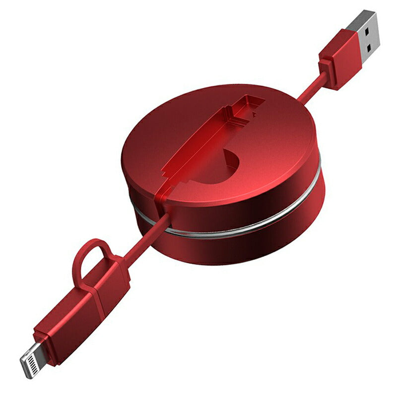 bayLeaf mobile 2in1 巻取り式充電ケーブル CAFELE iPhone Type-B タイプB 伸縮式 データ転送ケーブル (レッド)