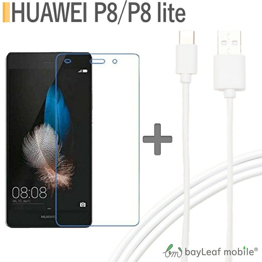 HUAWEI P8 lite 強化ガラス保護フィルム  9H ラウンドエッジ 0.33mm ファーウェイ USB Type-C ケーブル 約1m 充電ケーブル Type-c対応充電ケーブル