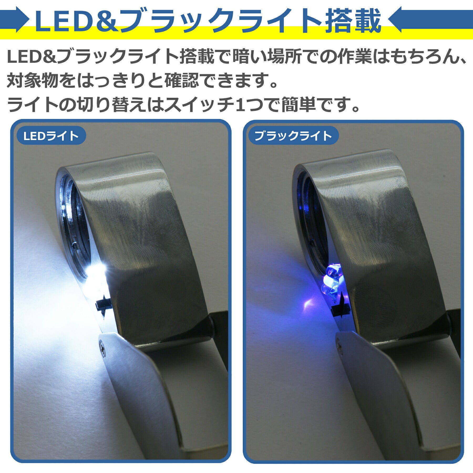 ルーペ ジュエリー 40倍 LEDライト ブラックライト 拡大鏡 携帯 コンパクト 精密作業 校正 校閲 宝石 鑑定 観察 写真 ミニルーペ 虫眼鏡 天眼鏡 専用ケース付き