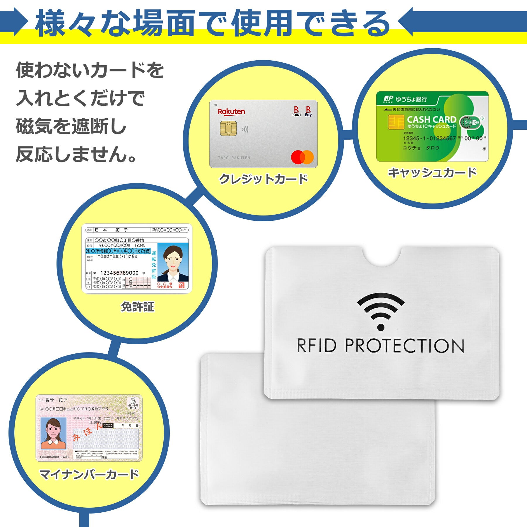 磁気遮断 ケース 5枚+2枚セット クレジット カード パスポート マイナンバー キャッシュ IC 銀行 免許 保護 干渉防止 磁気防止 RFID スキミング シールド プロテクター 防犯 セキュリティ 安心 安全