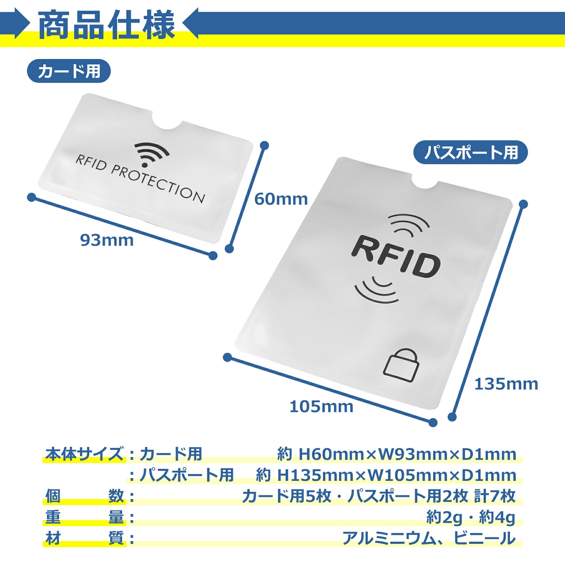 磁気遮断 ケース 5枚+2枚セット クレジット カード パスポート マイナンバー キャッシュ IC 銀行 免許 保護 干渉防止 磁気防止 RFID スキミング シールド プロテクター 防犯 セキュリティ 安心 安全