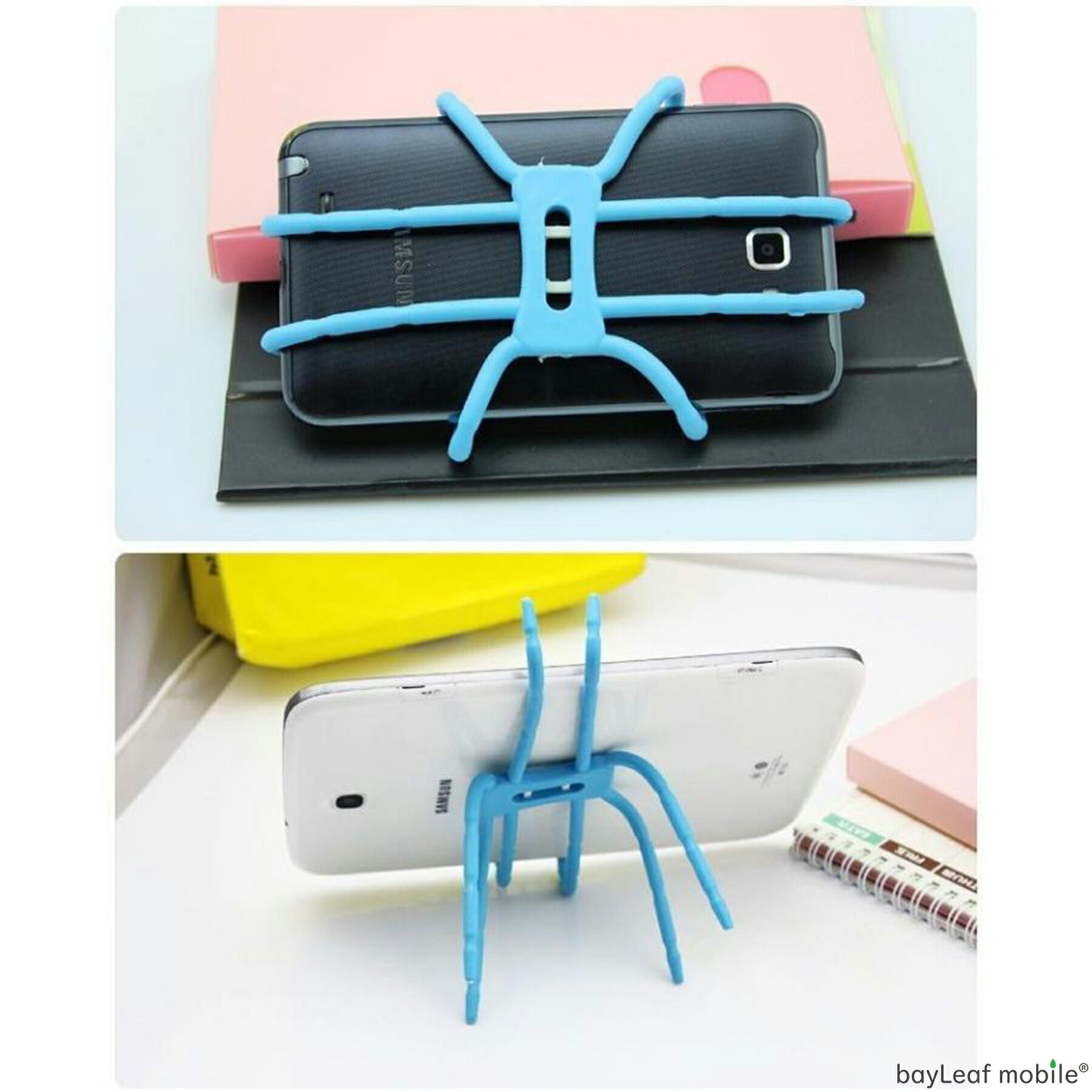スマホ スタンド ホルダー スパイダー型 全4色 クモ 卓上 デスク 携帯 車載 自転車 バイク コンパクト ワイヤー マルチ 折り曲げ 角度調節 寝ながら 自由自在 自由調節