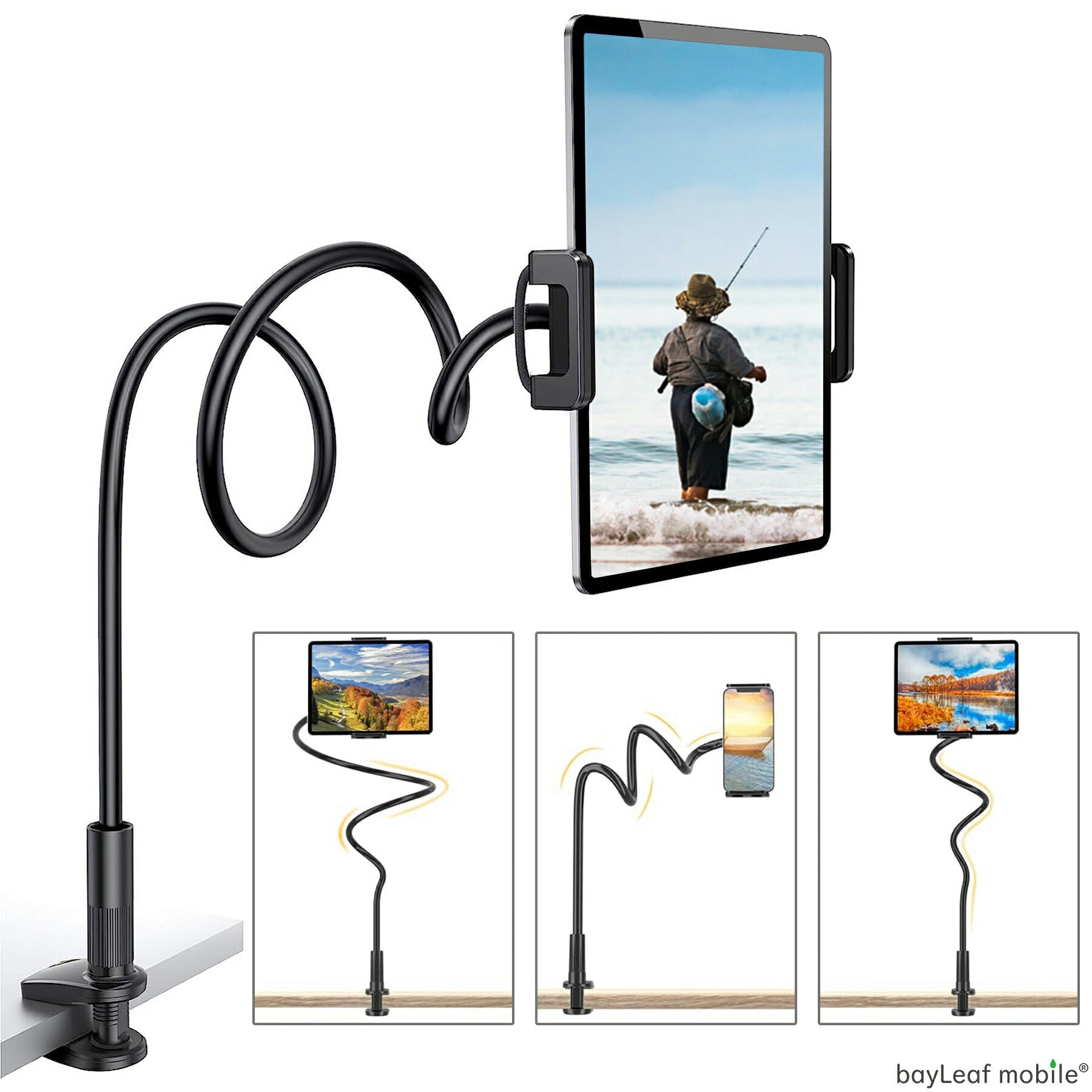 タブレット スタンド 寝ながら 全2色 スマホ アーム フレキシブル 360回転 土台 強化 安定 床置き ベッド 卓上 デスク ソファ iPhone iPad 4-10インチに対応