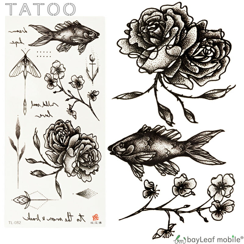 タトゥーシール タトゥー シール 3D 魚 バラ 花 防水 ボディシール ボディー ペイント ハロウィン ハローウィン TATOO 入れ墨 刺青 転写 防水 かわいい TL-082