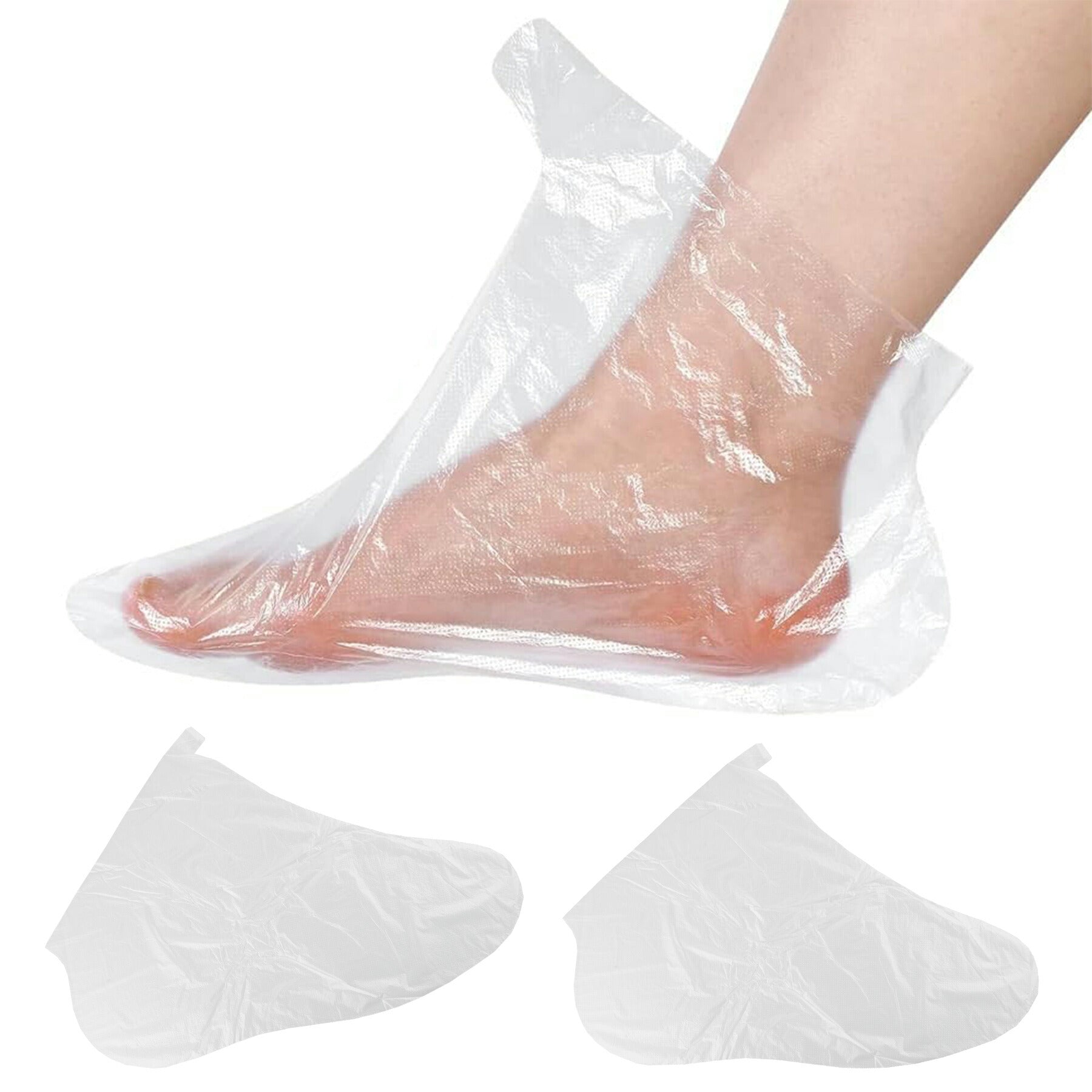 使い捨て 足 カバー プラスチック 100枚 半透明 クリア フットケア 保湿 乾燥 衛生用 シャワー 介護 通学 通勤 掃除 左右兼用 業務用 フリーサイズ
