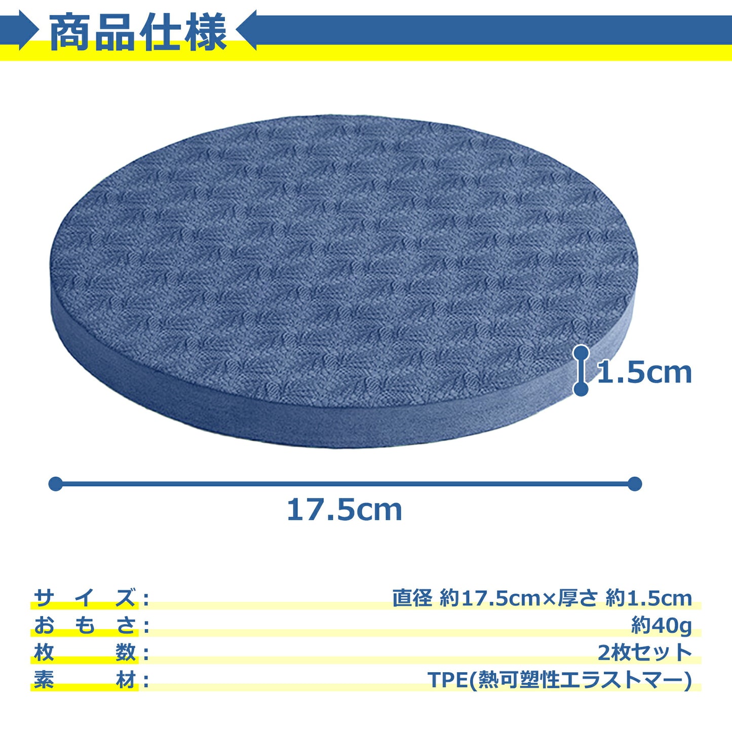 ヨガパッド 2枚セット 円形 厚さ1.5cm TPE 膝 肘 手 フィットネス ピラティス エクササイズ ストレッチ トレーニング 筋トレ シート マット クッション サポート 柔軟 保護 シンプル 負担軽減 怪我防止