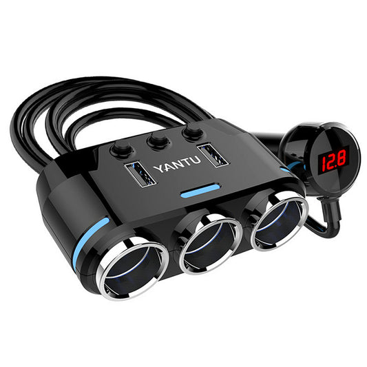 シガーソケット 分配器 3連 USB 2口 増設 ソケット カーチャージャー 電圧計 車載 スマホ タブレット 充電 電源 12V 24V 対応 LED カー用品 自動車 車 充電器