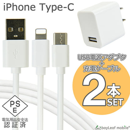 iphone 充電器セット 充電ケーブル type-cケーブル タイプC ケーブル 2本セット ACコンセント ACアダプタ USBコンセント ポイント消化 ぽっきり価格