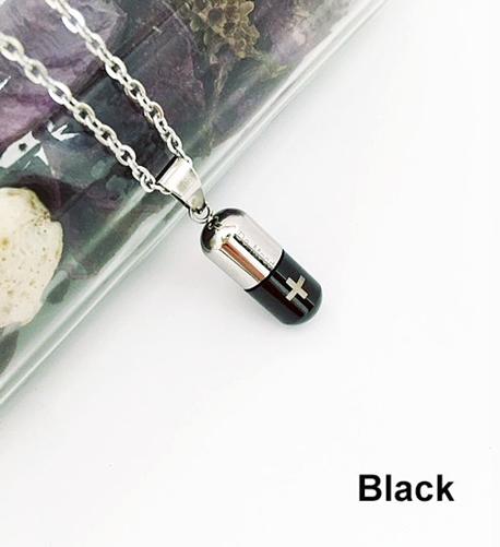 ネックレス カプセル ピルケース ペンダント ゴールド シルバー ブルー ブラック メンズ レディース ユニセックス ステンレス 合金