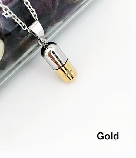 ネックレス カプセル ピルケース ペンダント ゴールド シルバー ブルー ブラック メンズ レディース ユニセックス ステンレス 合金