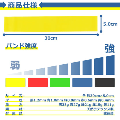 エクササイズ バンド チューブ 強度別 5本セット トレーニング ストレッチ ヨガ フィットネス ピラティス ジム 体幹 運動 筋トレ インナーマッスル スクワット ダイエット 器具 美尻 収納袋