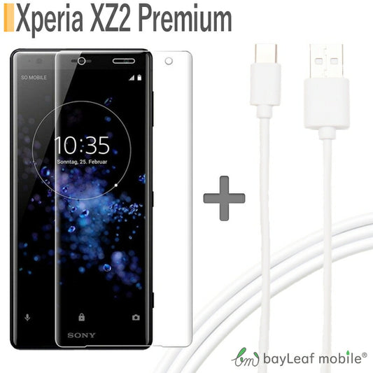 Xperia XZ2 Premium ガラスフィルム Sony フィルム 硬度9H 2.5Dラウンドエッジ USB Type-C ケーブル 約1m 充電ケーブル USB2.0 タイプC 対応