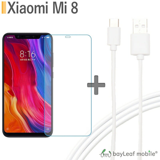 Xiaomi Mi 8 シャオミ 強化ガラスフィルム 液晶保護 旭硝子製 硬度9H ラウンドエッジ 0.3mm USB Type-C ケーブル 約1m 充電ケーブル USB2.0 タイプC 対応