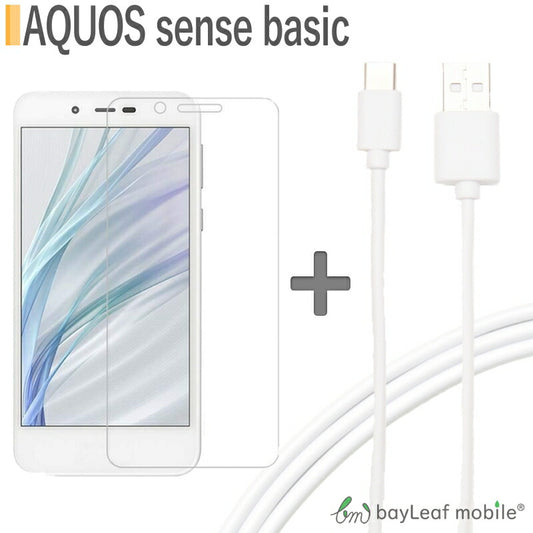 AQUOS sense basic ガラスフィルム 高透過率 薄型 硬度9H 飛散防止処理 2.5D USB Type-C ケーブル 約1m 充電ケーブル USB2.0 Type-c対応充電ケーブル