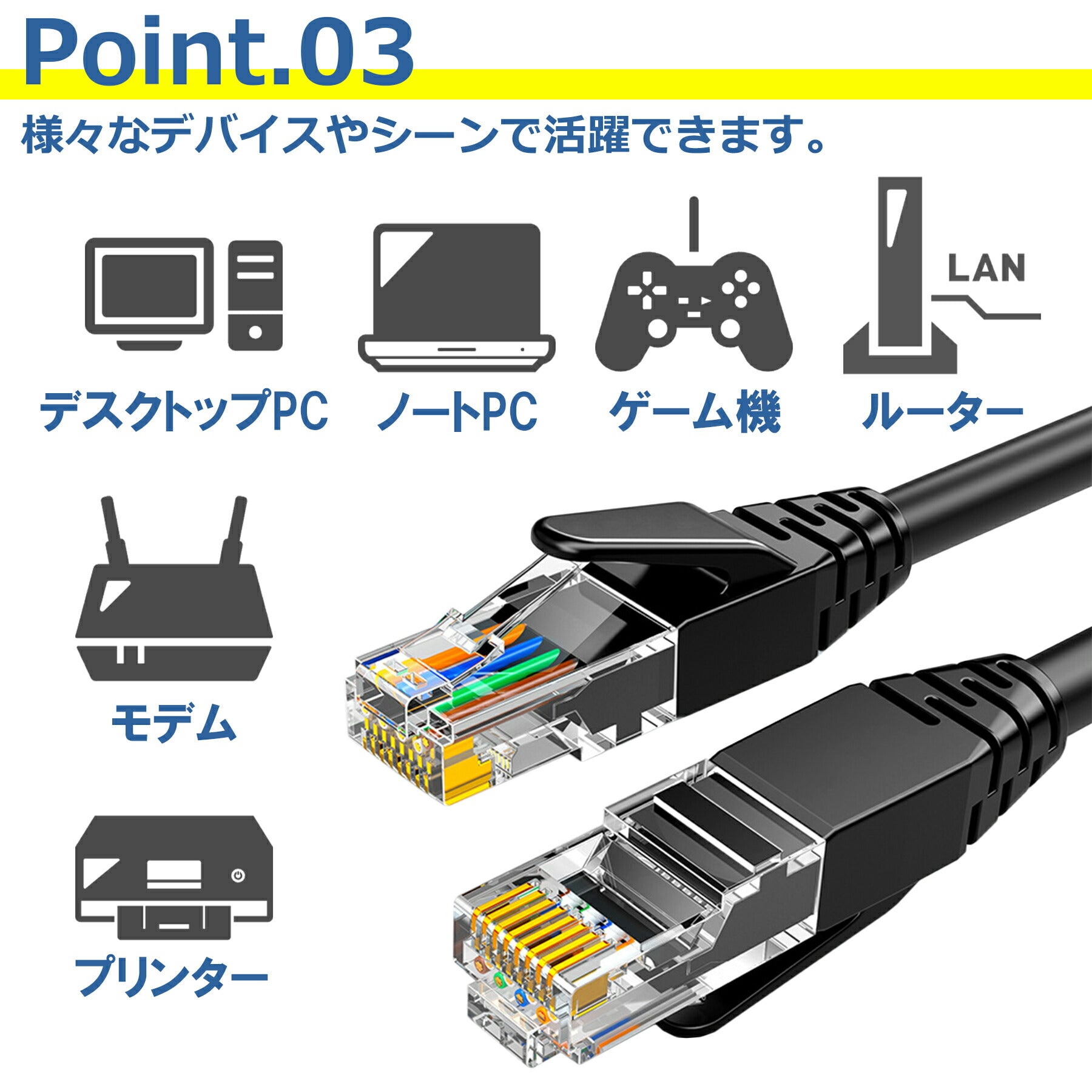 LANケーブル CAT6a 2m 10Gbps 500MHz テレビ パソコン RJ45 高速 ツメ折れ防止 高耐久 カテゴリー6a