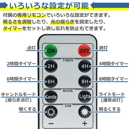 LED キャンドル 3本セット 電池式 リモコン付 ライト 間接照明 揺らぎ おしゃれ インテリア 癒し 食卓 寝室 リビング 玄関 電子 蝋燭 ロウソク 誕生日 パーティー 結婚式 クリスマス ハロウィン