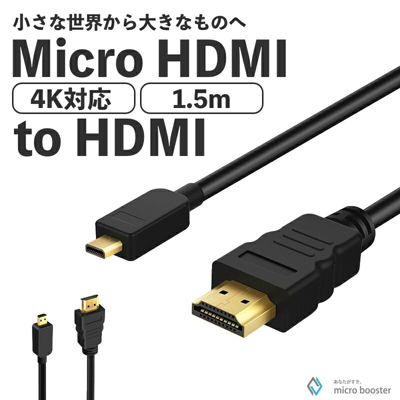 Micro HDMI ケーブル 1.5m 金メッキ 変換 4K対応 マイクロHDMI スマホなど