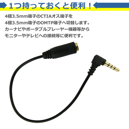 OMTP CTIA 変換 ケーブル アダプタ 3.5mm 4極 ステレオミニプラグ GND 規格 変更 入替 コネクタ 便利 周辺機器 アクセサリ