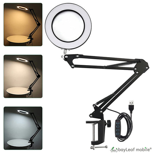 スタンドルーペ クリップ式 倍率8倍 LED リアルガラスレンズ USB電源 3色モード無段階調光可能 360°角度調整 ルーペ 手芸 読書 模型 拡大鏡 虫眼鏡 卓上 スタンド おしゃれ