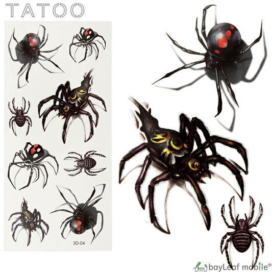 タトゥーシール タトゥー シール 蜘蛛 クモ 防水 ボディシール ボディー ペイント ハロウィン ハローウィン TATOO 入れ墨 刺青 転写 防水 カラフル 3D-04
