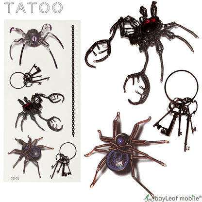 タトゥーシール タトゥー シール 蜘蛛 クモ 鎖 防水 ボディシール ボディー ペイント ハロウィン ハローウィン TATOO 入れ墨 刺青 転写 防水 3D-25