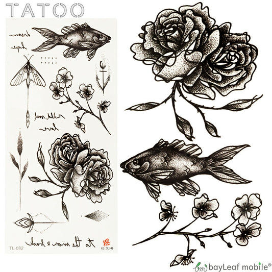 タトゥーシール タトゥー シール 3D 魚 バラ 花 防水 ボディシール ボディー ペイント ハロウィン ハローウィン TATOO 入れ墨 刺青 転写 防水 かわいい TL-082