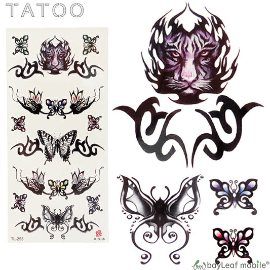 タトゥーシール タトゥー シール 3D 蝶 虎 トラ 防水 ボディシール ボディー ペイント ハロウィン ハローウィン TATOO 入れ墨 刺青 転写 防水 かわいい カラフル TL-253